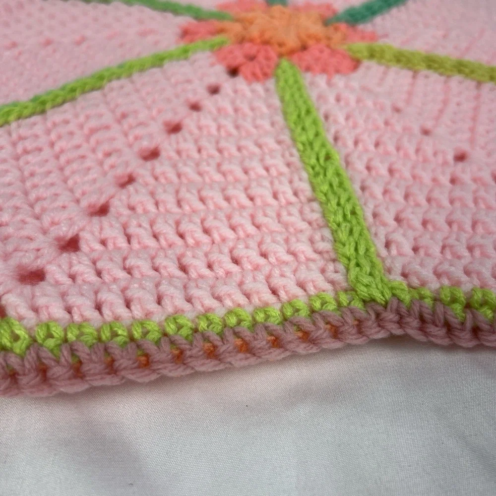 Hand Crocheted Pink Flower Hot Pad Trivet Pot Holder Doily Reversible Floral 17